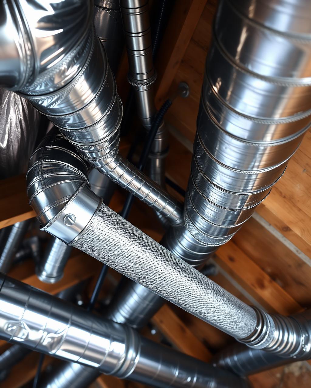 Pristine metal ductwork installed in an attic